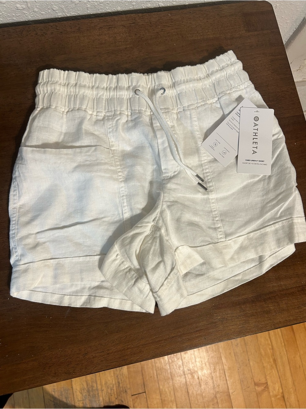 Athleta White Elastic-Waist Linen-Blend Athletic Shorts